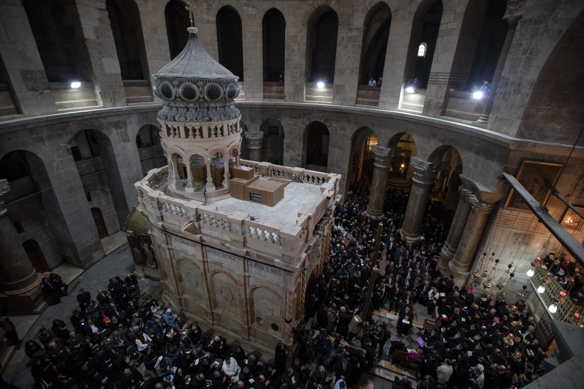 Dignitaries celebrate the renovation of the Edicule, which houses Jesus' tomb within the Church of the Holy Sepulchre.