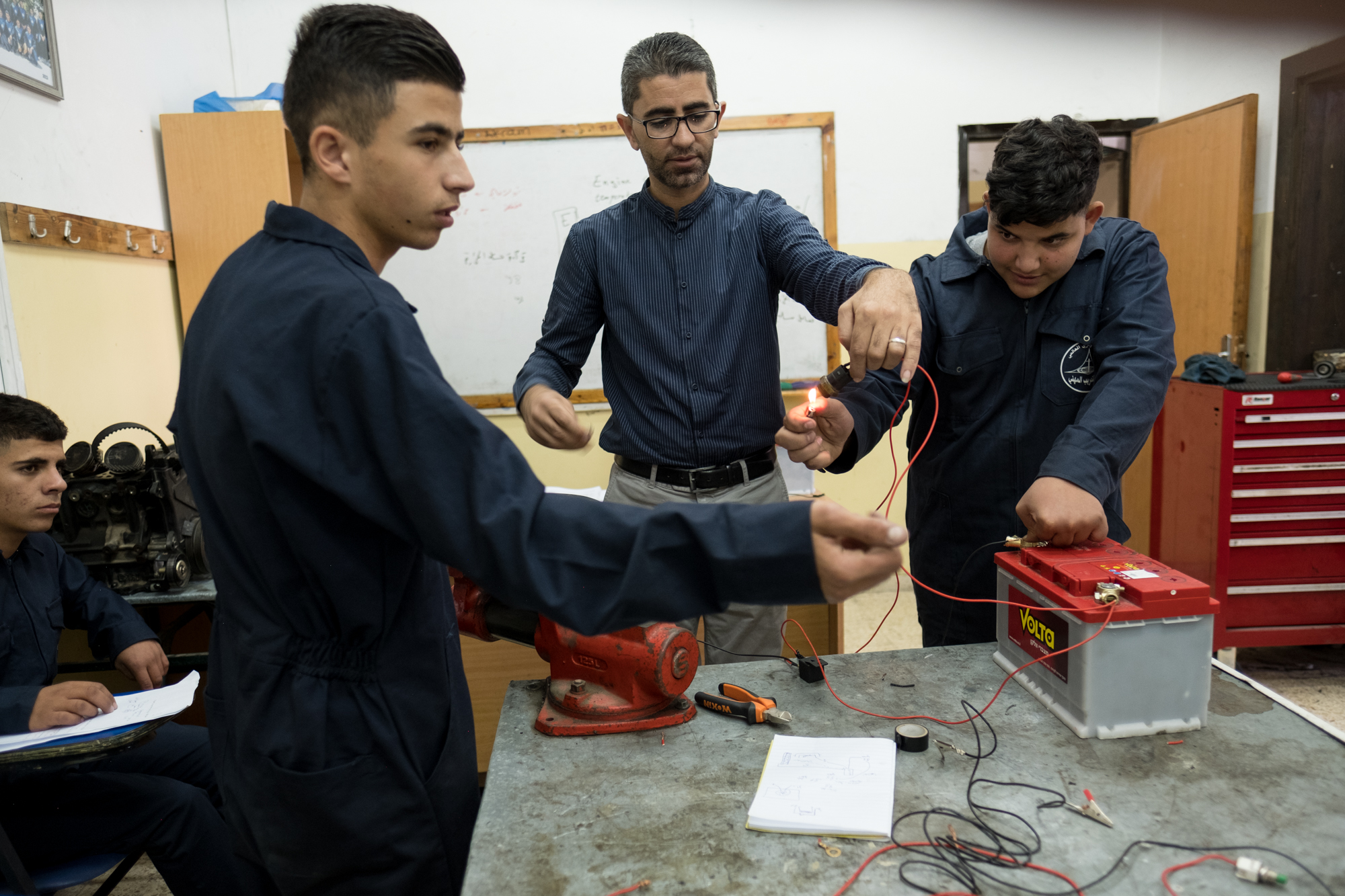 Vocational Training Center Ramallah. Students in the carpentry, aluminum, aumotive and electronics courses. Photo by Ben Gray / LWF
