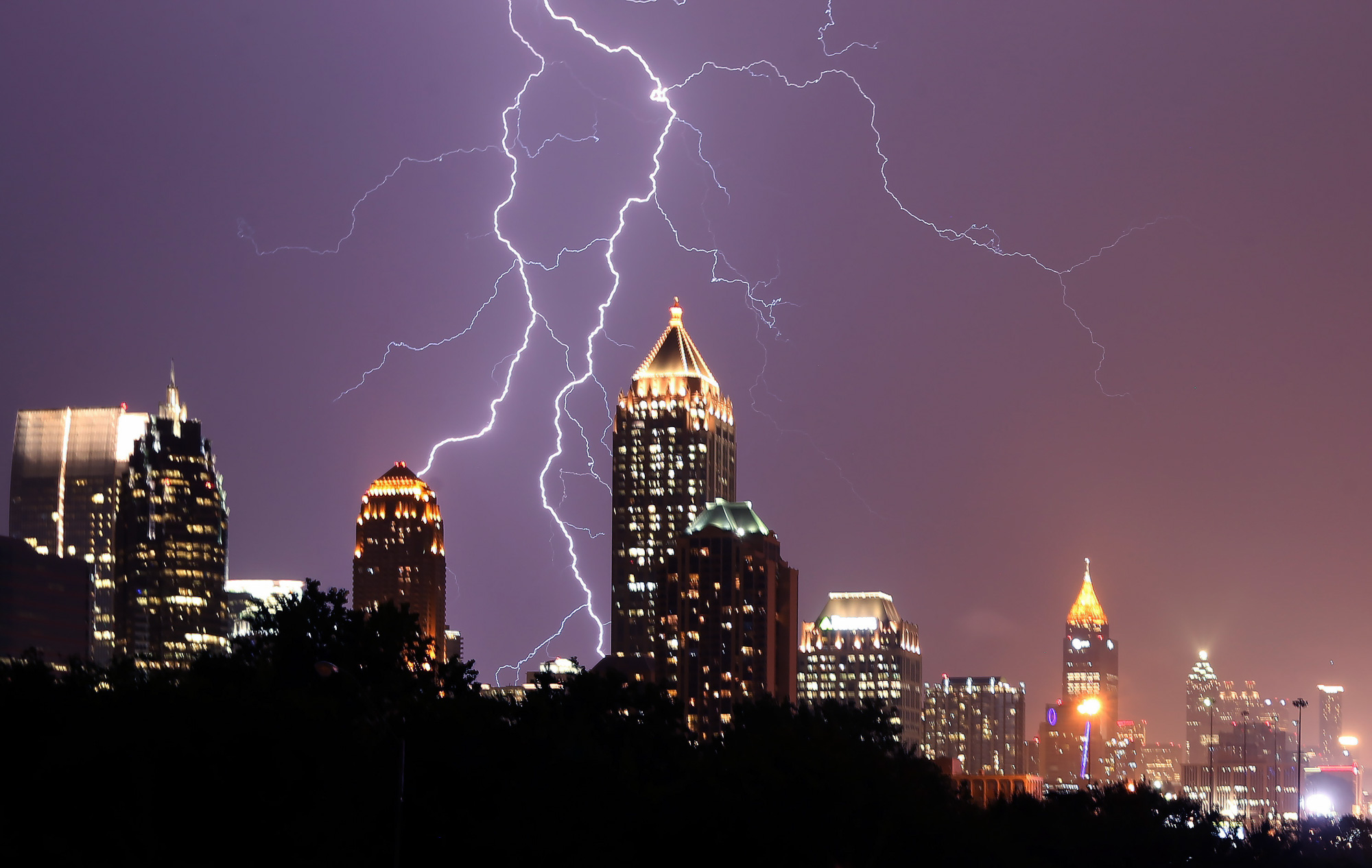 Lightning lights up the sky over Midtown Atlanta.